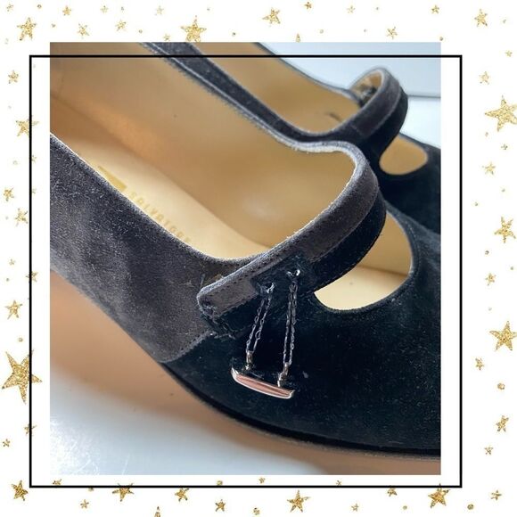 Salvatore Ferragmo Black Gray Suede Heels 8 - Picture 8 of 9